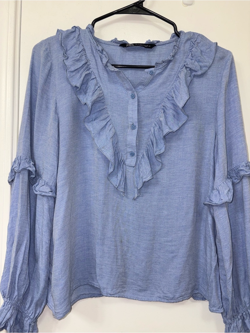 ZARA Light Blue Ruffle Blouse - Women's Top